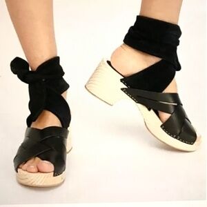 FREE PEOPLE Emmy Wrap Clog Black Ankle Wrap Sandal Women’s Size EU 37
